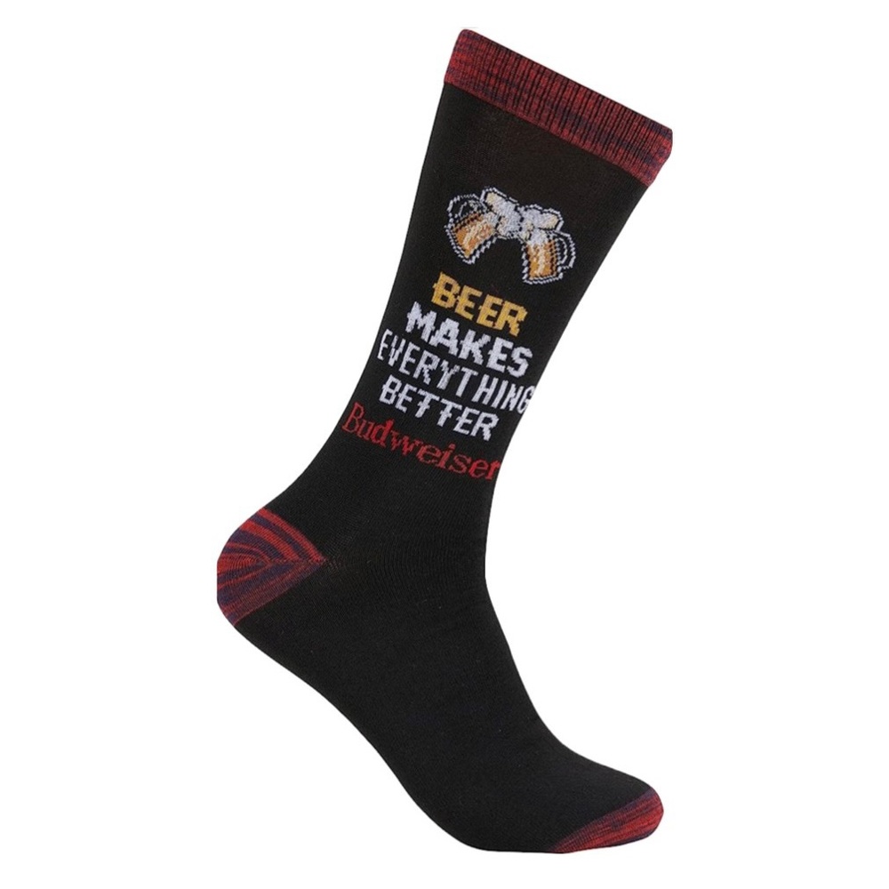 Budweiser Beer Better - Novelty Crew Socks - One Size Fits Most (6-12)